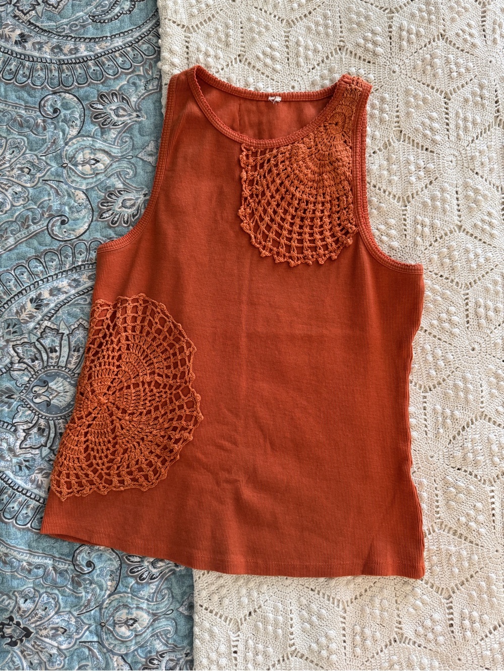 Anthropologie Rust Crochet Appliqué Tank Top